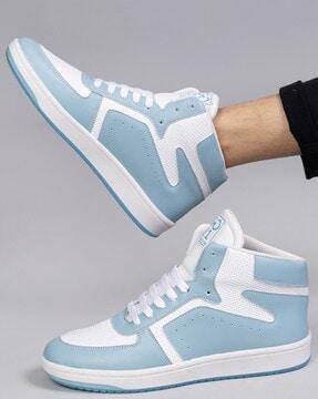 panelled mid-top lace-up sneakers