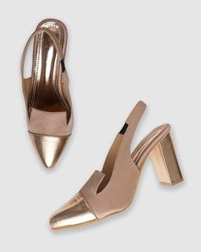 panelled pointy-toe slingback chunky heels