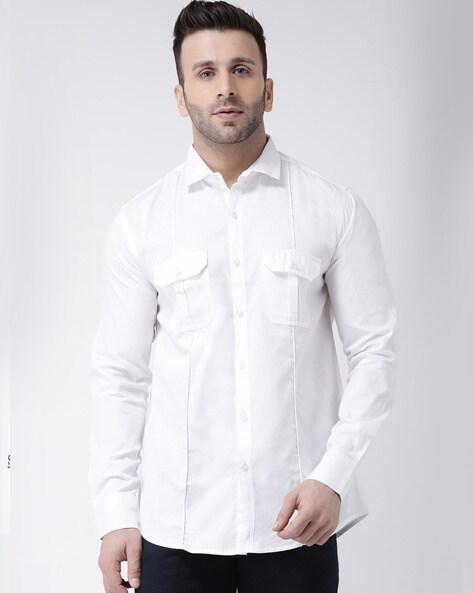 panelled regular fit shirt with flap pockets