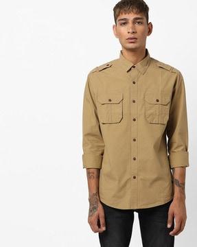 panelled shirt with flap pockets