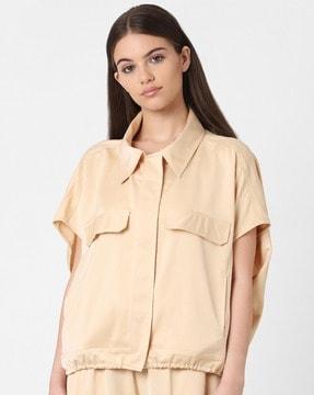 panelled shirt with snap-button closure