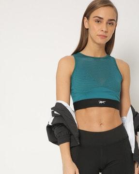 panelled sleeveless crop top with back cutout