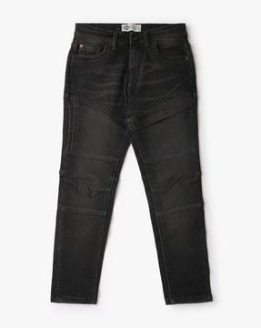 panelled slim fit jeans with whiskers
