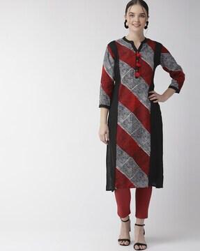 panelled straight kurti with tassels