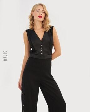 panelled v-neck jumpsuit