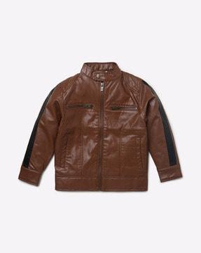 panelled zip-front bomber jacket with insert pockets