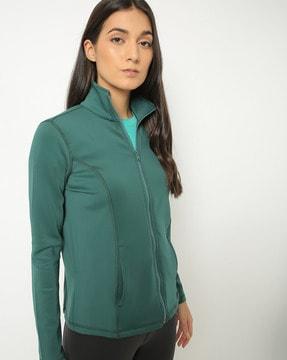 panelled zip-front high-neck jacket with insert pockets