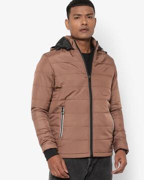 panelled zip-front hooded jacket with insert pockets