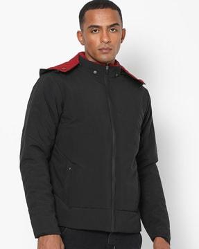 panelled zip-front jacket with detachable hood