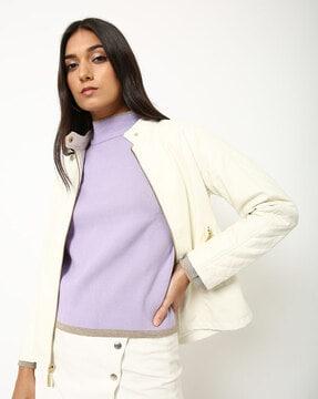 panelled zip-front jacket with quilted sleeves