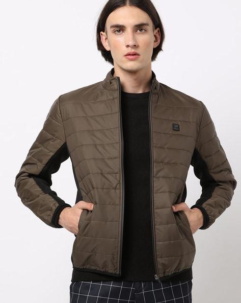 panelled zip-front quilted bomber jacket