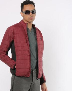 panelled zip-front quilted bomber jacket