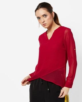 panellled top with sheer sleeves
