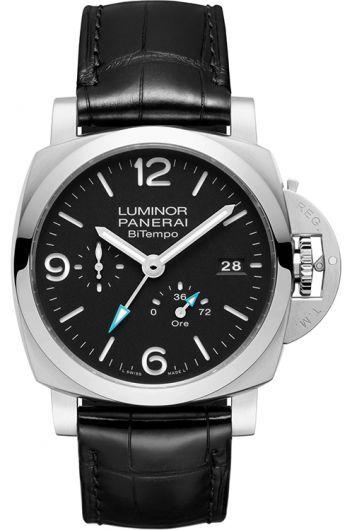 panerai luminor black dial automatic watch with leather strap for men - pam01360