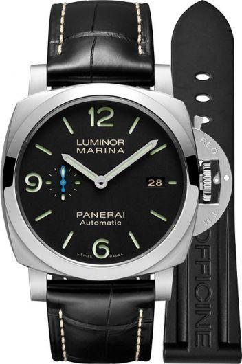 panerai luminor black dial automatic watch with leather strap for men - pam01312