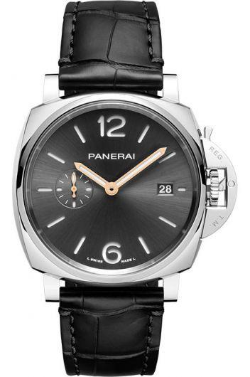 panerai luminor due anthracite dial automatic watch with leather strap for men - pam01250