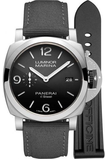 panerai luminor grey dial automatic watch with recycled pet strap for men - pam01358