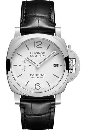 panerai luminor white dial automatic watch with leather strap for men - pam01271
