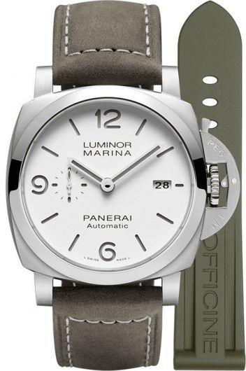 panerai luminor white dial automatic watch with leather strap for men - pam01314