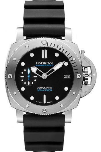 panerai submersible black dial automatic watch with rubber strap for men - pam00973