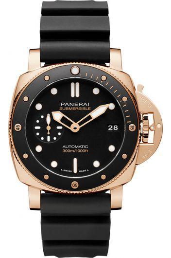panerai submersible black dial automatic watch with rubber strap for men - pam01164