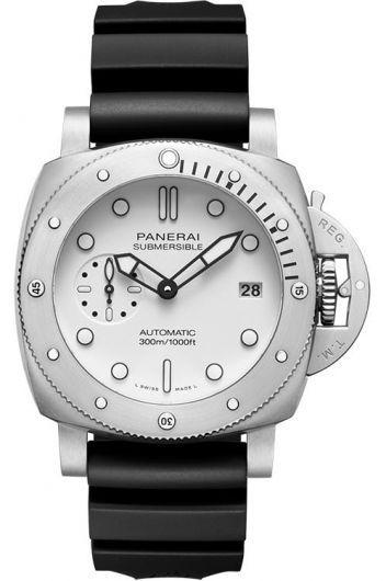 panerai submersible white dial automatic watch with rubber strap for men - pam01223