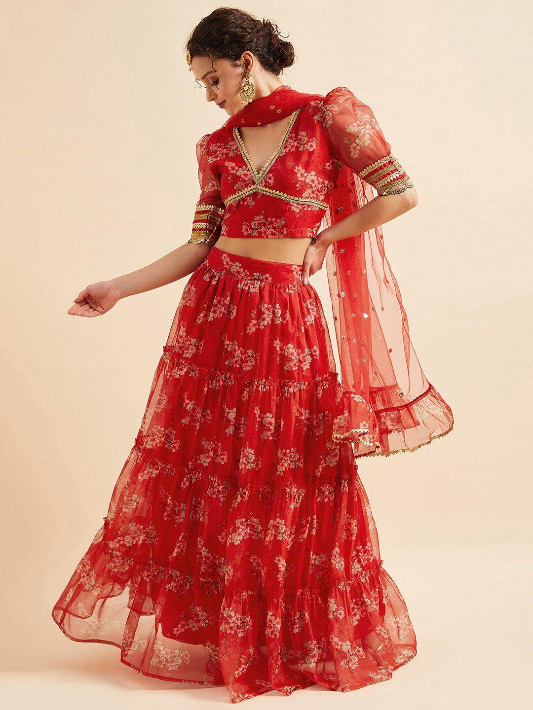 panit red printed ready to wear lehenga & blouse with dupatta