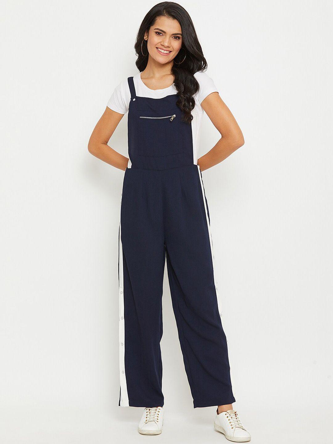 panit women navy blue solid dungarees