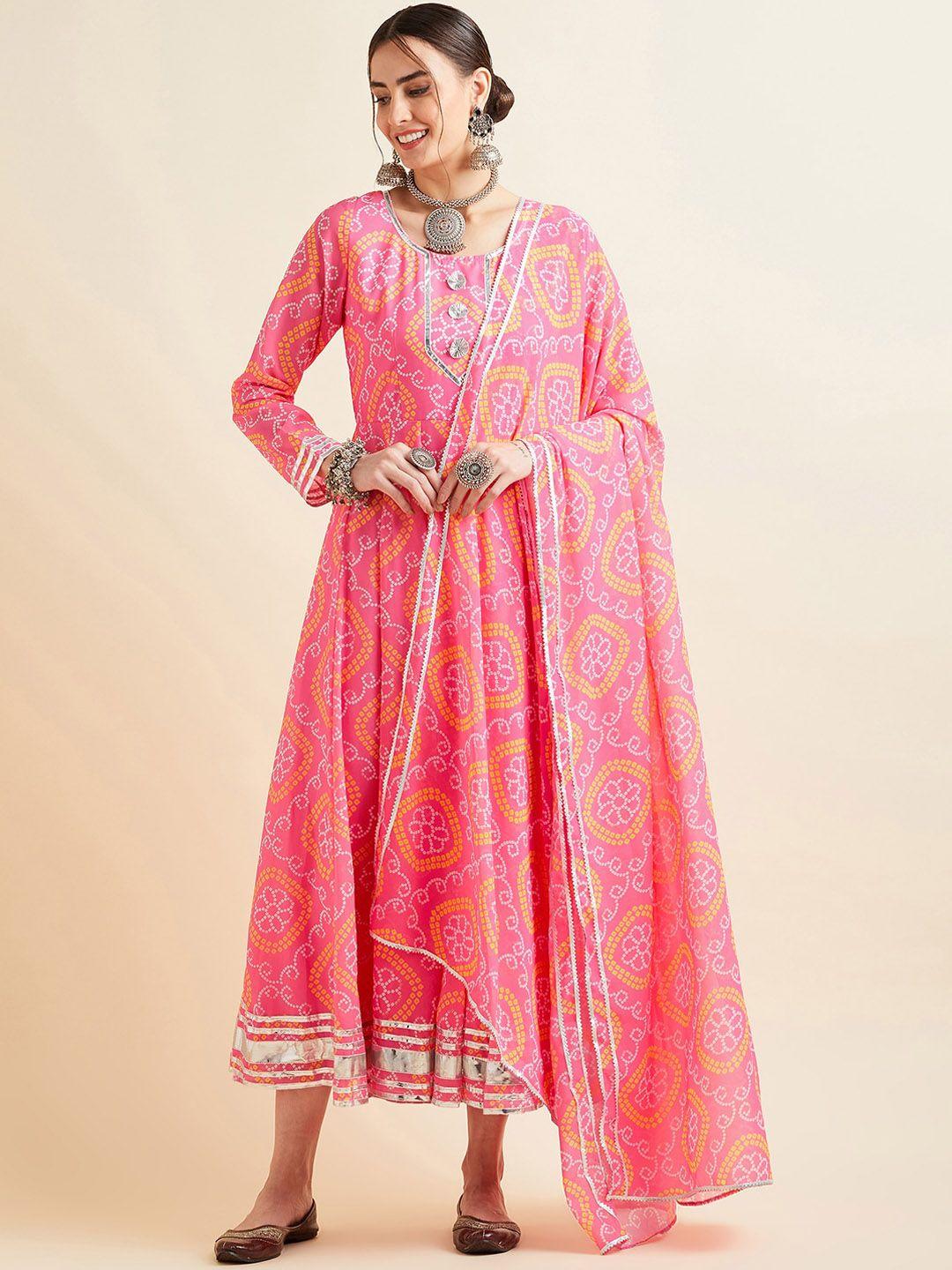panit bandhani print fit & flared maxi ethnic dress with dupatta
