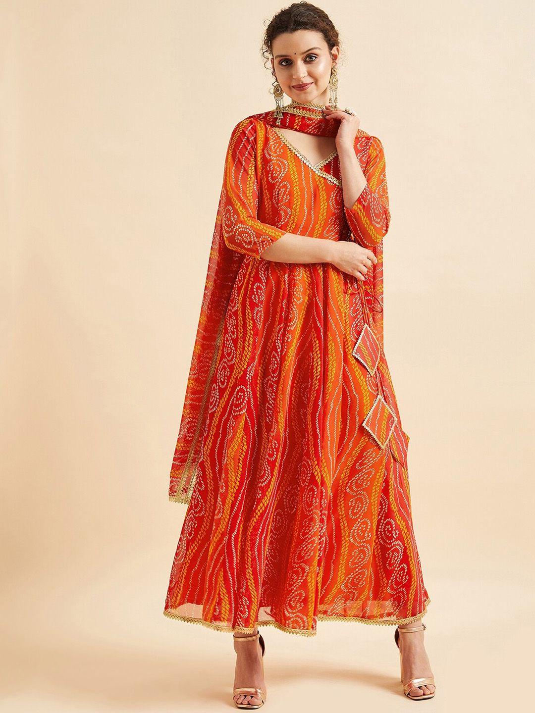 panit bandhani printed v-neck anarkali ethnic maxi dress with dupatta