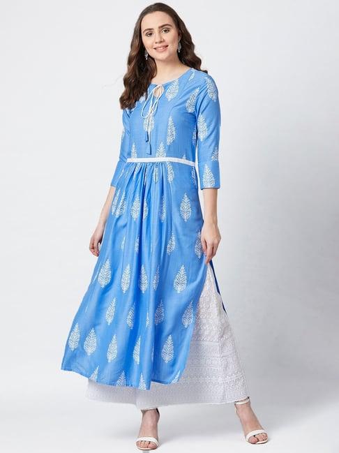 panit blue printed a line kurta