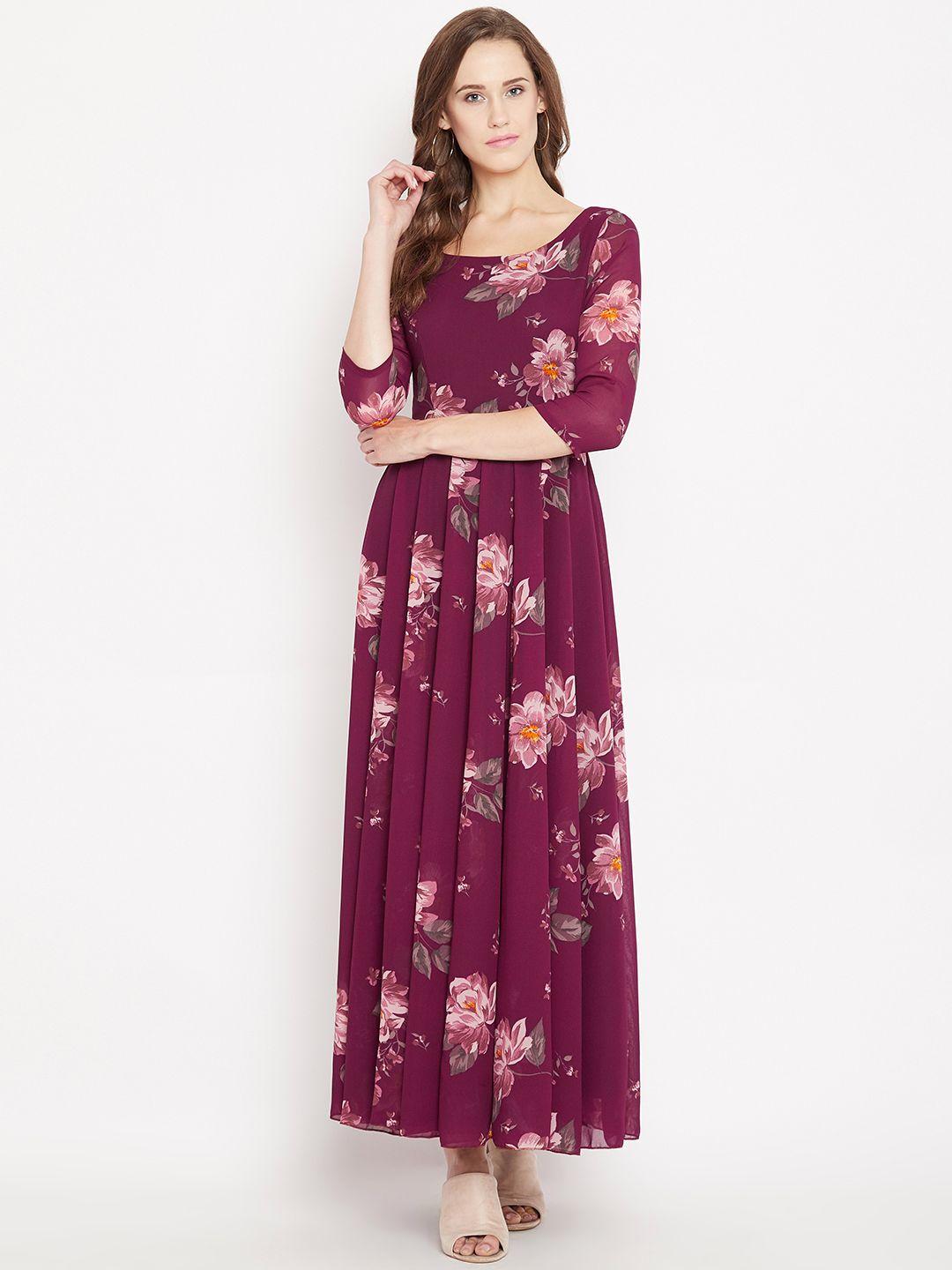 panit burgundy & pink floral maxi dress