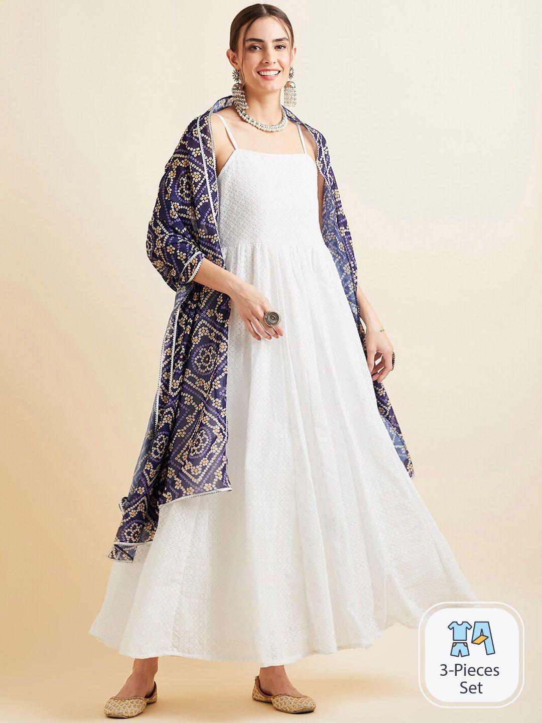 panit chikankari a-line ethnic dress with bandhani printed dupatta