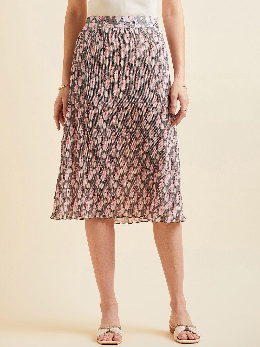 panit floral printed gathered or pleated a line skirt