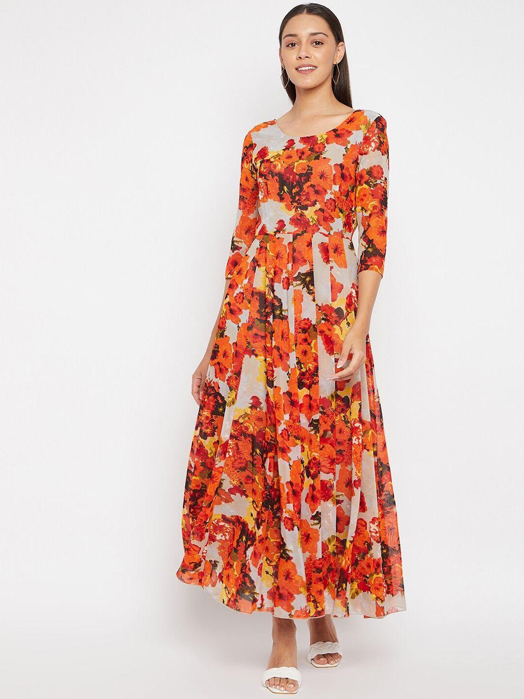 panit floral-printed georgette fit & flared maxi ethnic dress