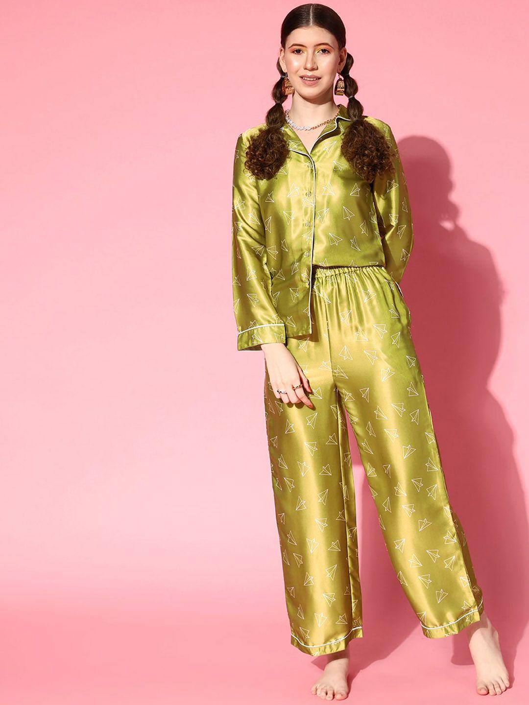 panit geometric printed satin shirt with trousers