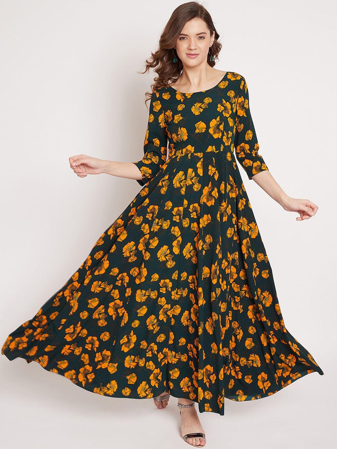 panit green & yellow floral crepe maxi dress