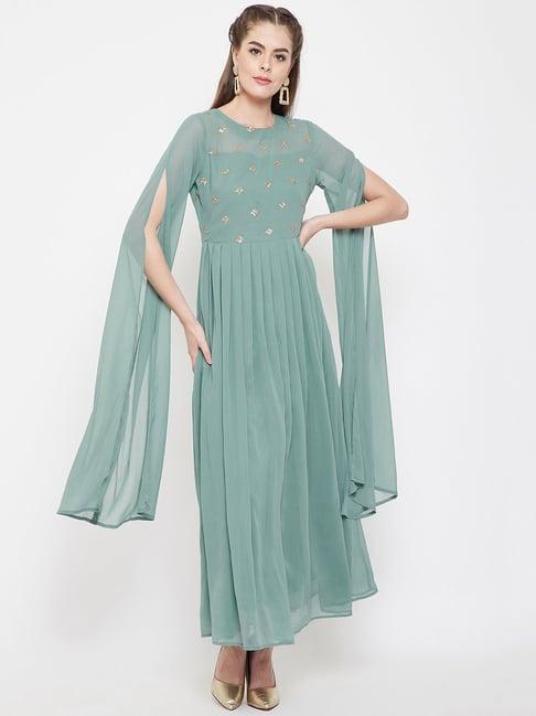 panit green embellished maxi dress