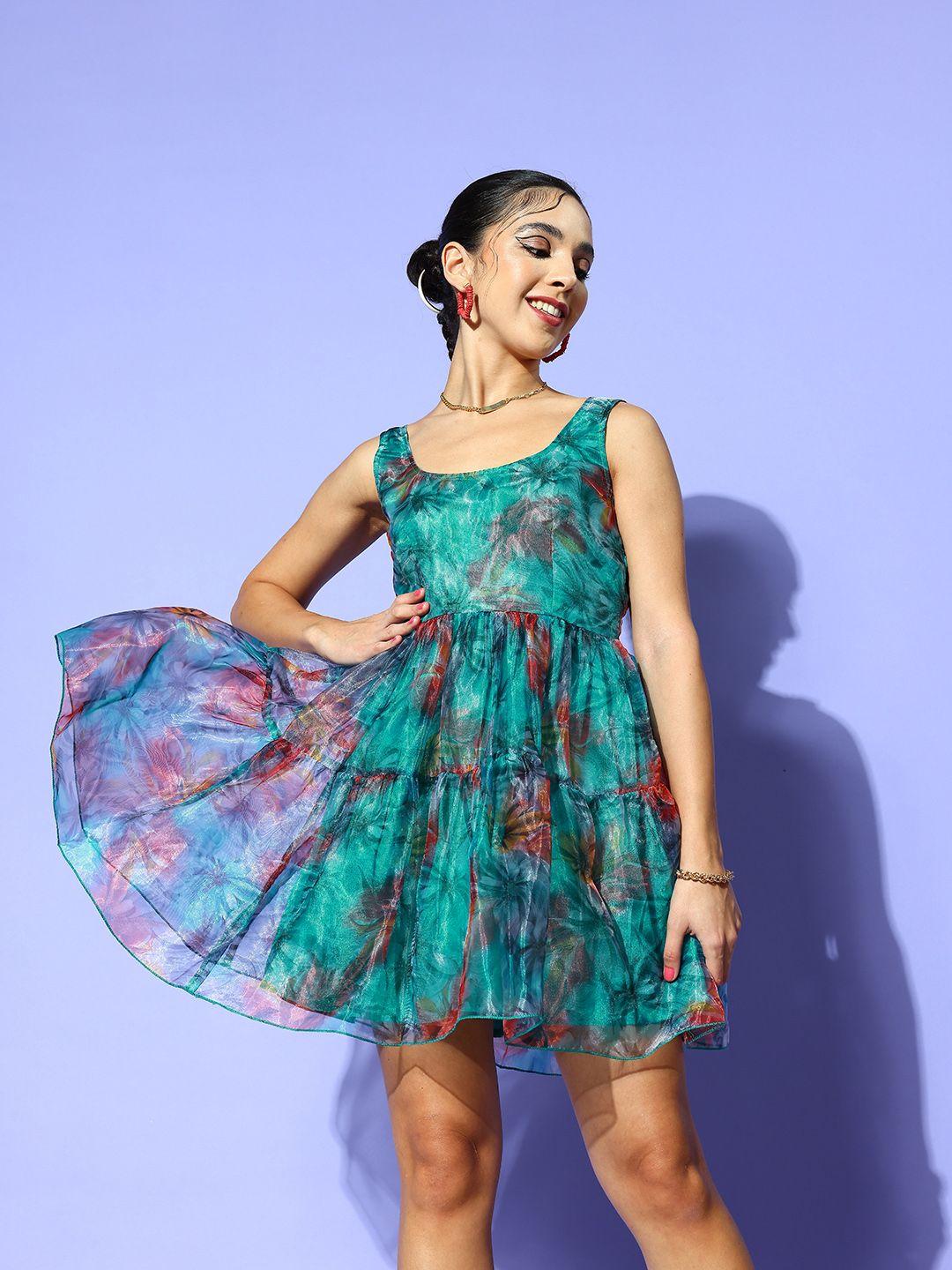 panit green floral tiered dress