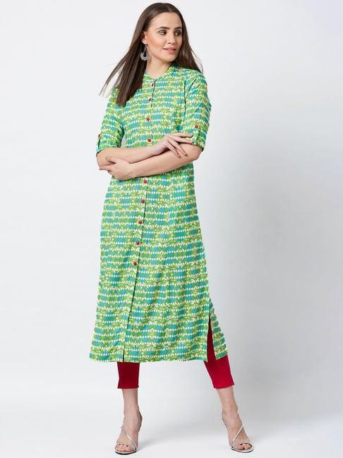 panit green printed a line kurta