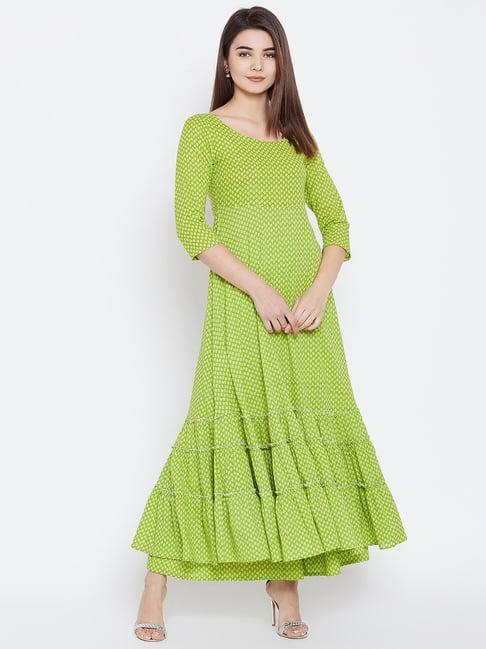 panit green printed anarkali kurta