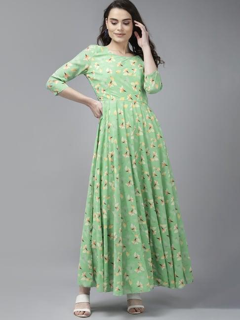 panit green printed maxi dress