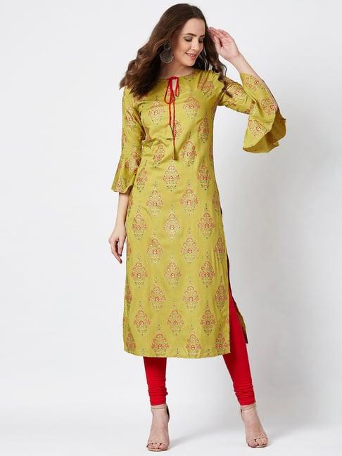 panit green printed straight kurta