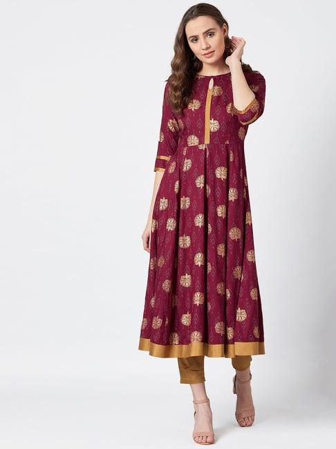 panit maroon printed anarkali kurta