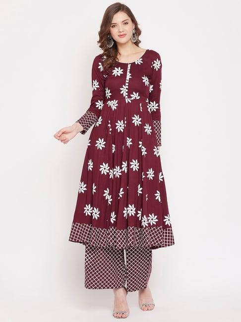 panit maroon printed kurta & palazzo set