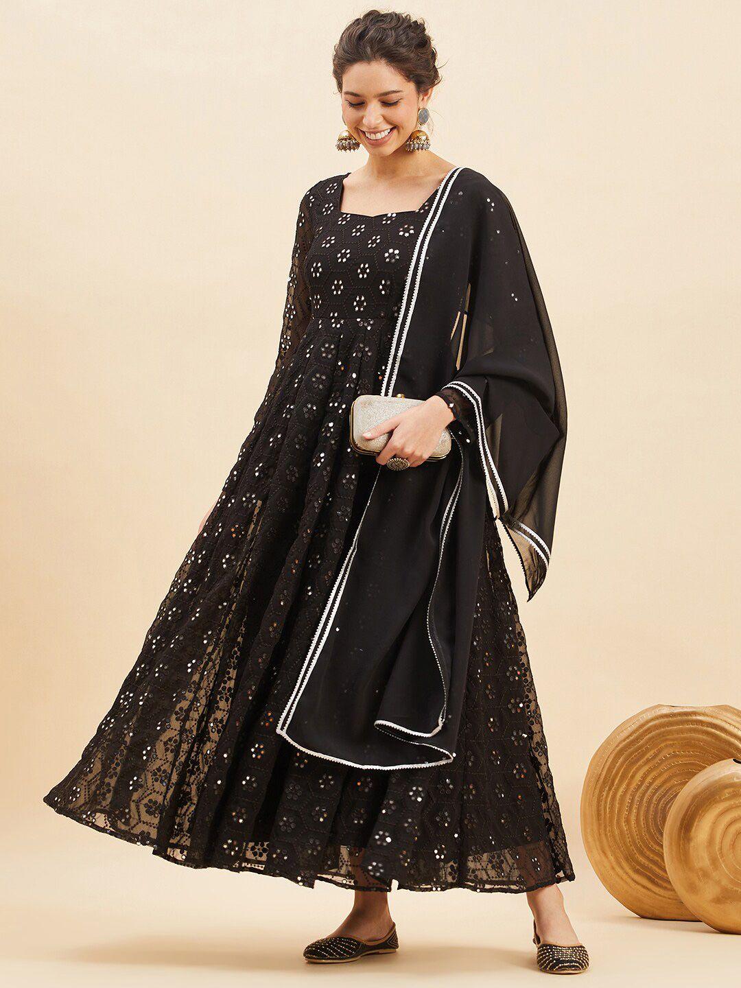 panit mirror work embroidered maxi dress with dupatta