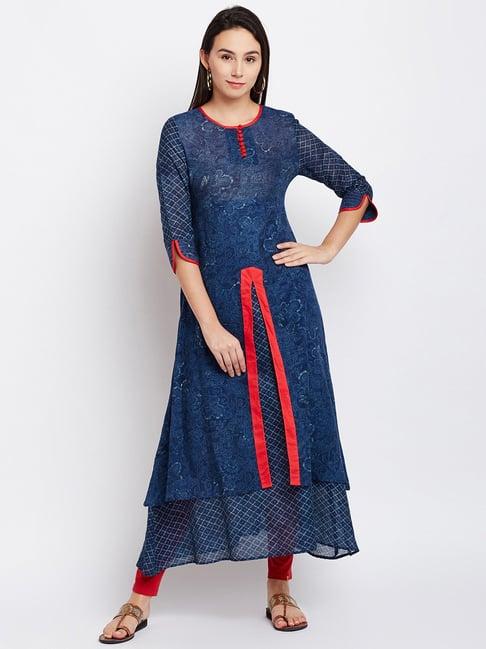 panit navy printed a line kurta