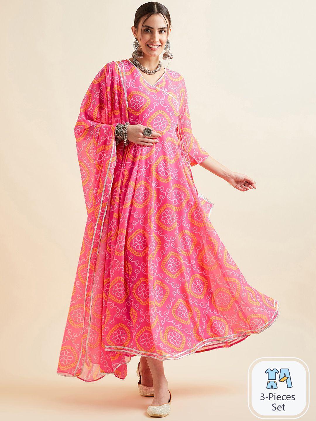 panit pink printed georgette angrakha ethnic dress with dupatta