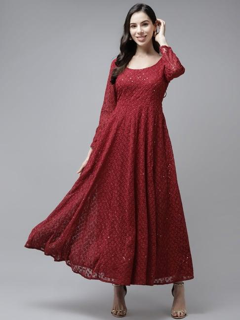 panit red embroidered maxi dress