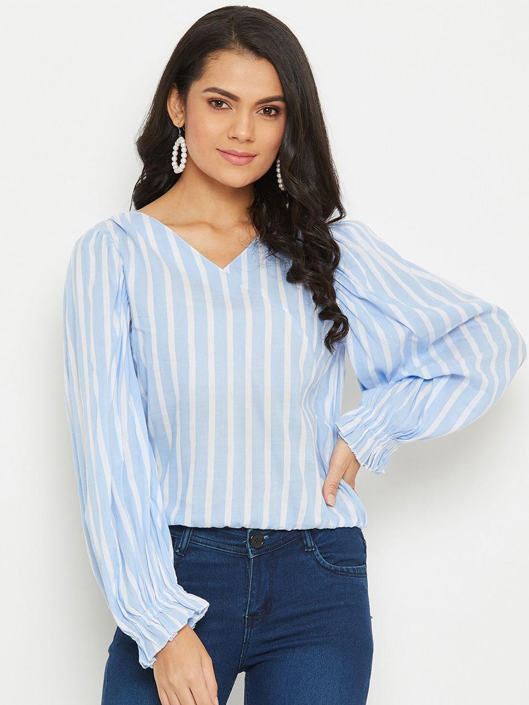 panit striped v-neck puff sleeves top
